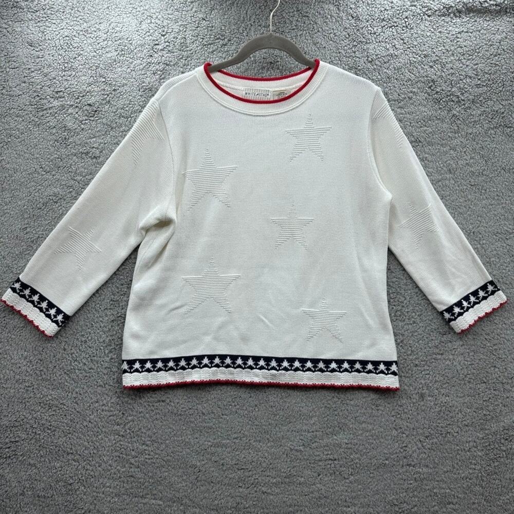 White Stag Women's Large Sweater Patriotic Stars 3/4 Sleeve‎ Crew Neck